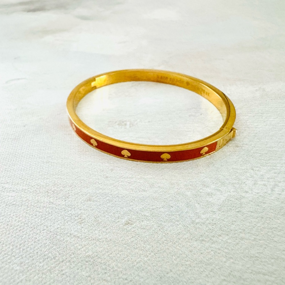 Kate spade Gold, Orange “Spot The Spade” Enamel Hinged Bangle Bracelet - Picture 8 of 8